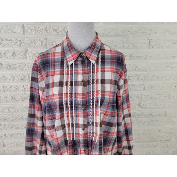 Alfred Dunner Womens Shirt 22W Plus Button Up Linen Cotton Ric Rac PLA74E - Picture 3 of 8